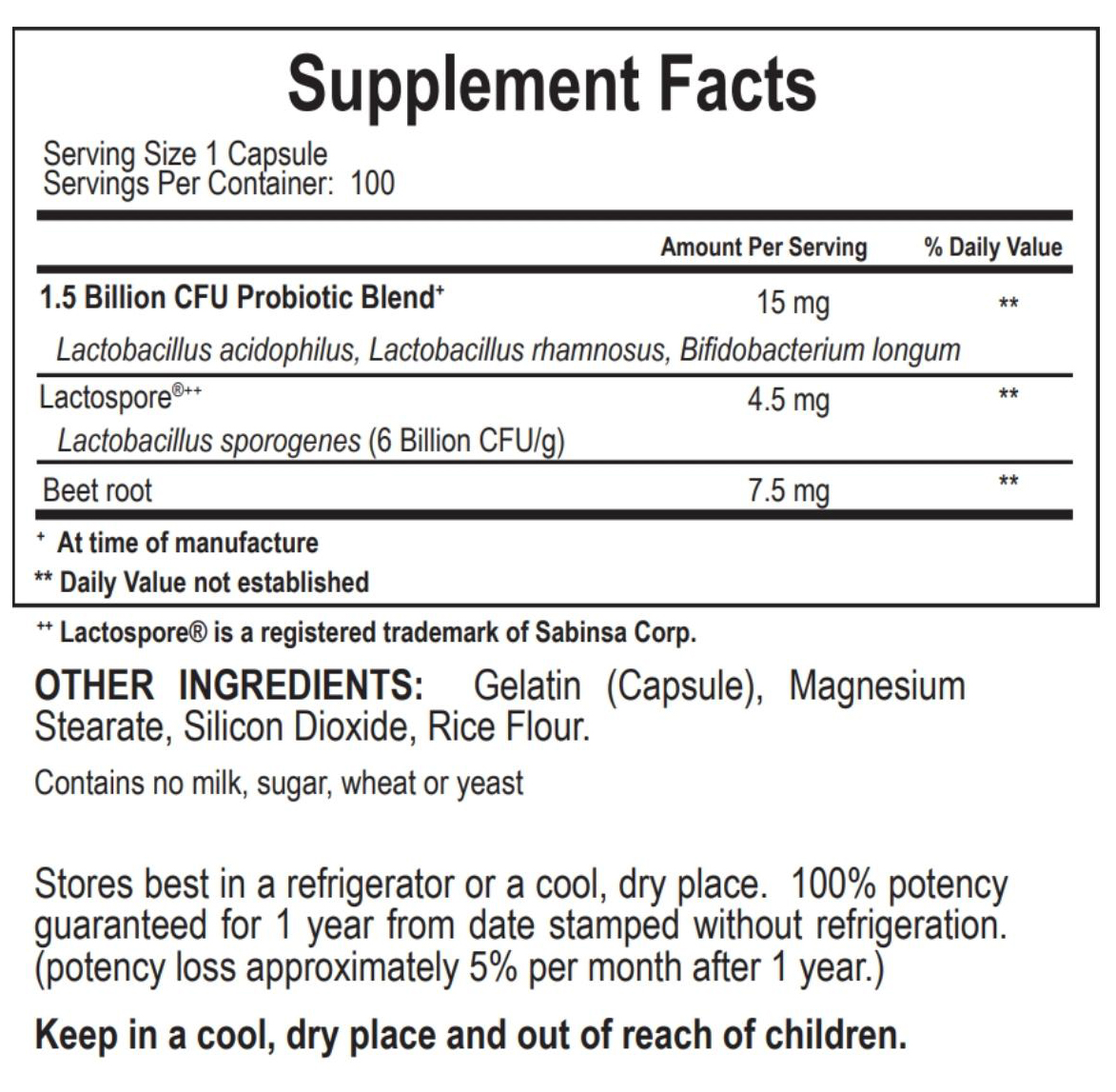 Alkadophilus Supplement Facts