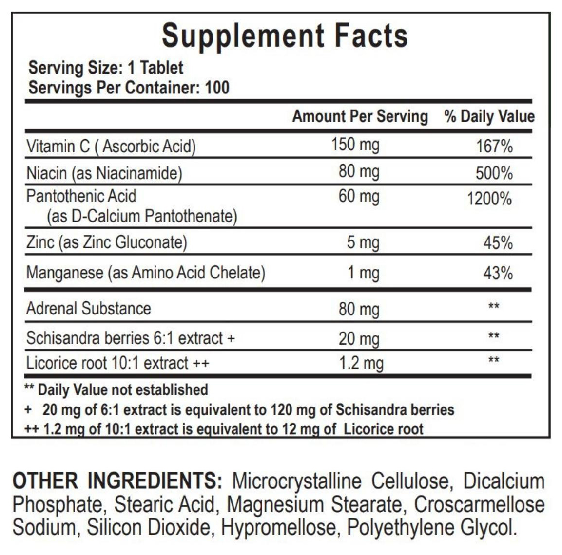 Adrenergy Supplement Label