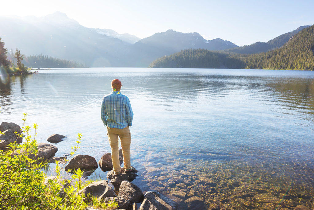 Relaxing on mountain lake